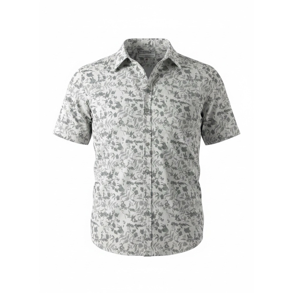 MagnaReady Mens Medium Gray Vine Button Up Shirt Magnetic Short Sleeve